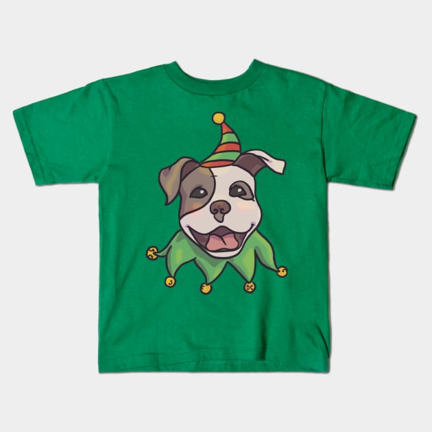 Christmas Pitbull Elf Kids T-Shirt by Artbysusant 